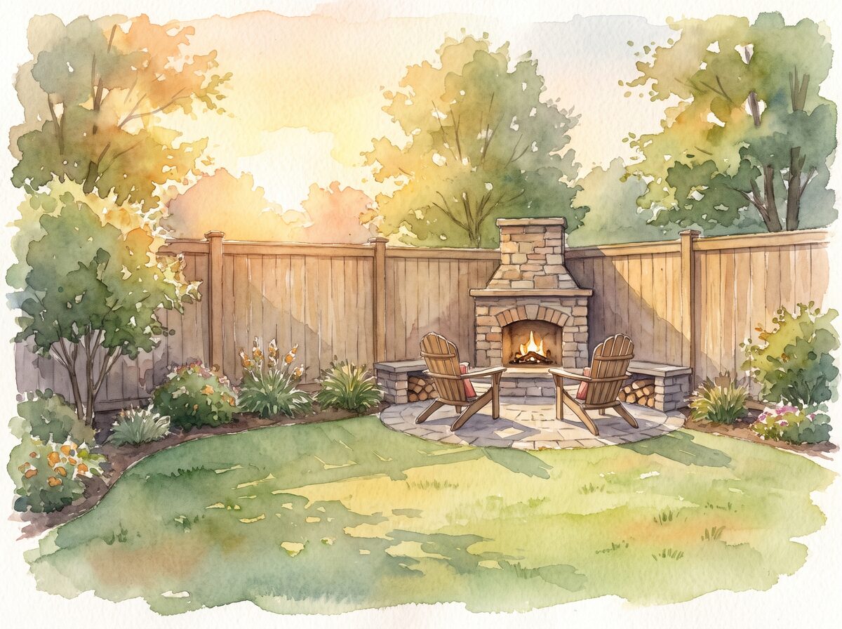 The corner hearth fire pit area