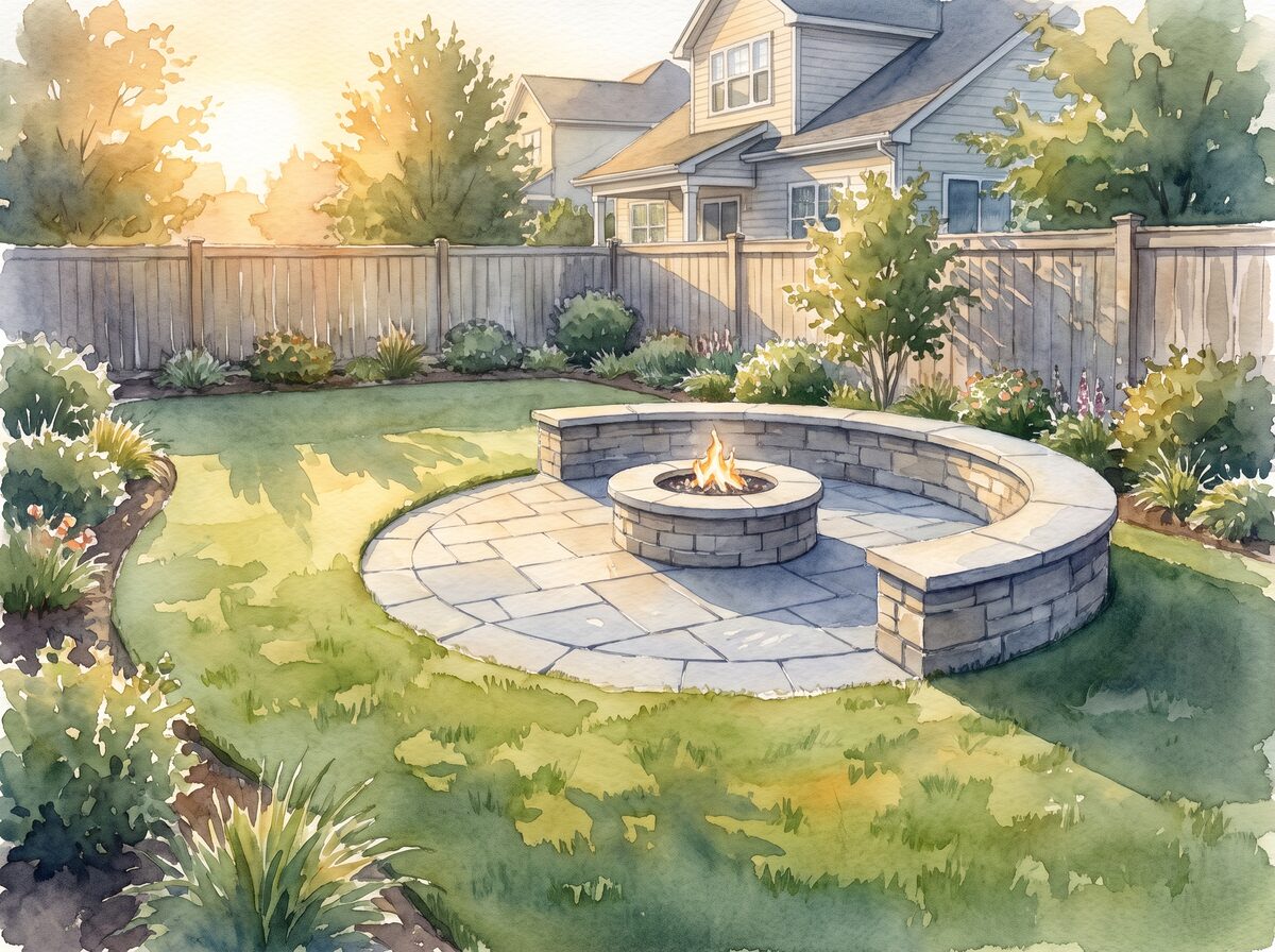 The paver court fire pit area