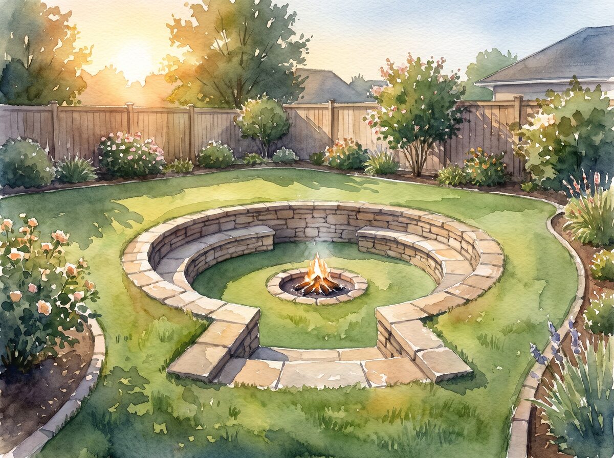 The sunken circle fire pit area
