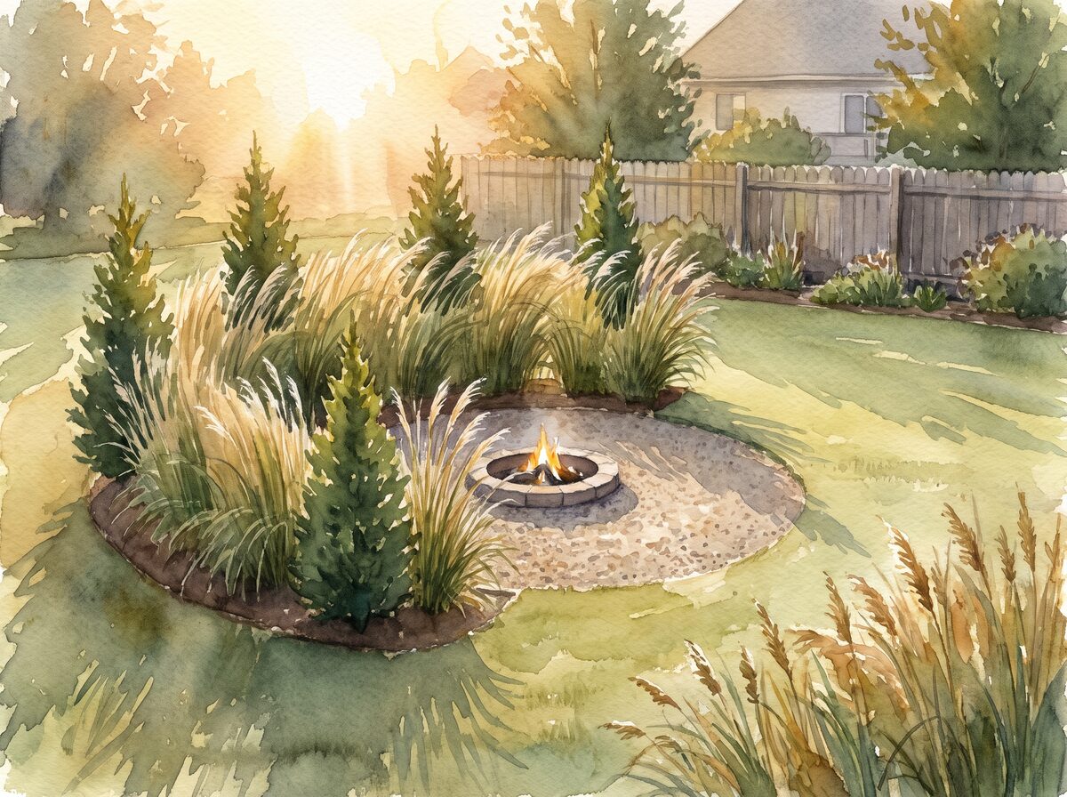 The windbreak grove fire pit area