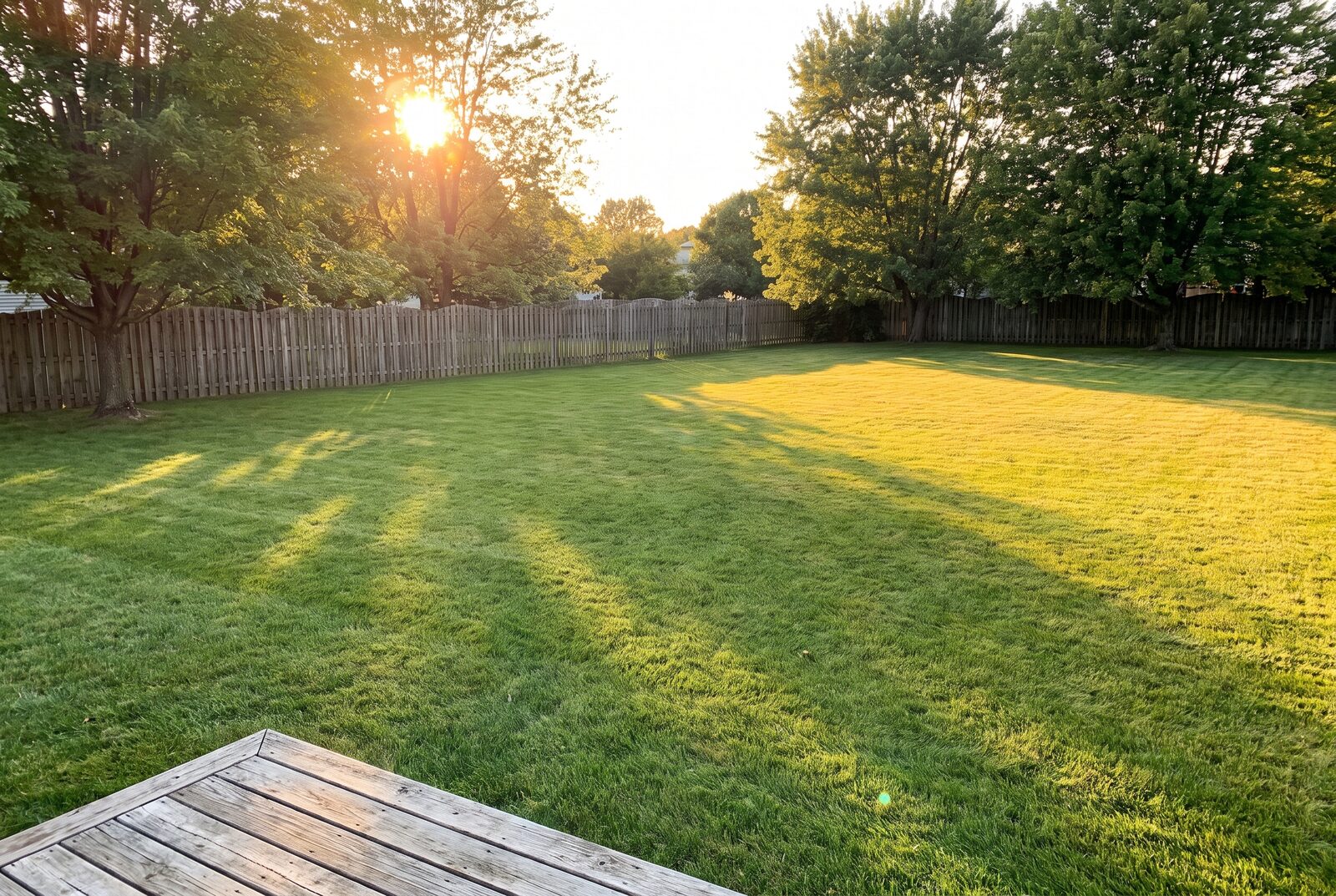 A photo of the bare backyard today, the far corner empty