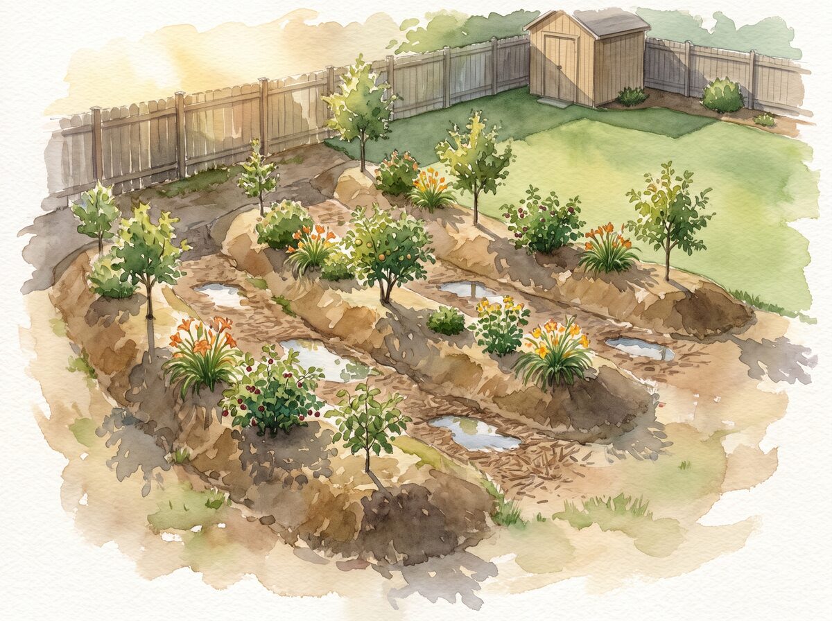 The contour swales food forest