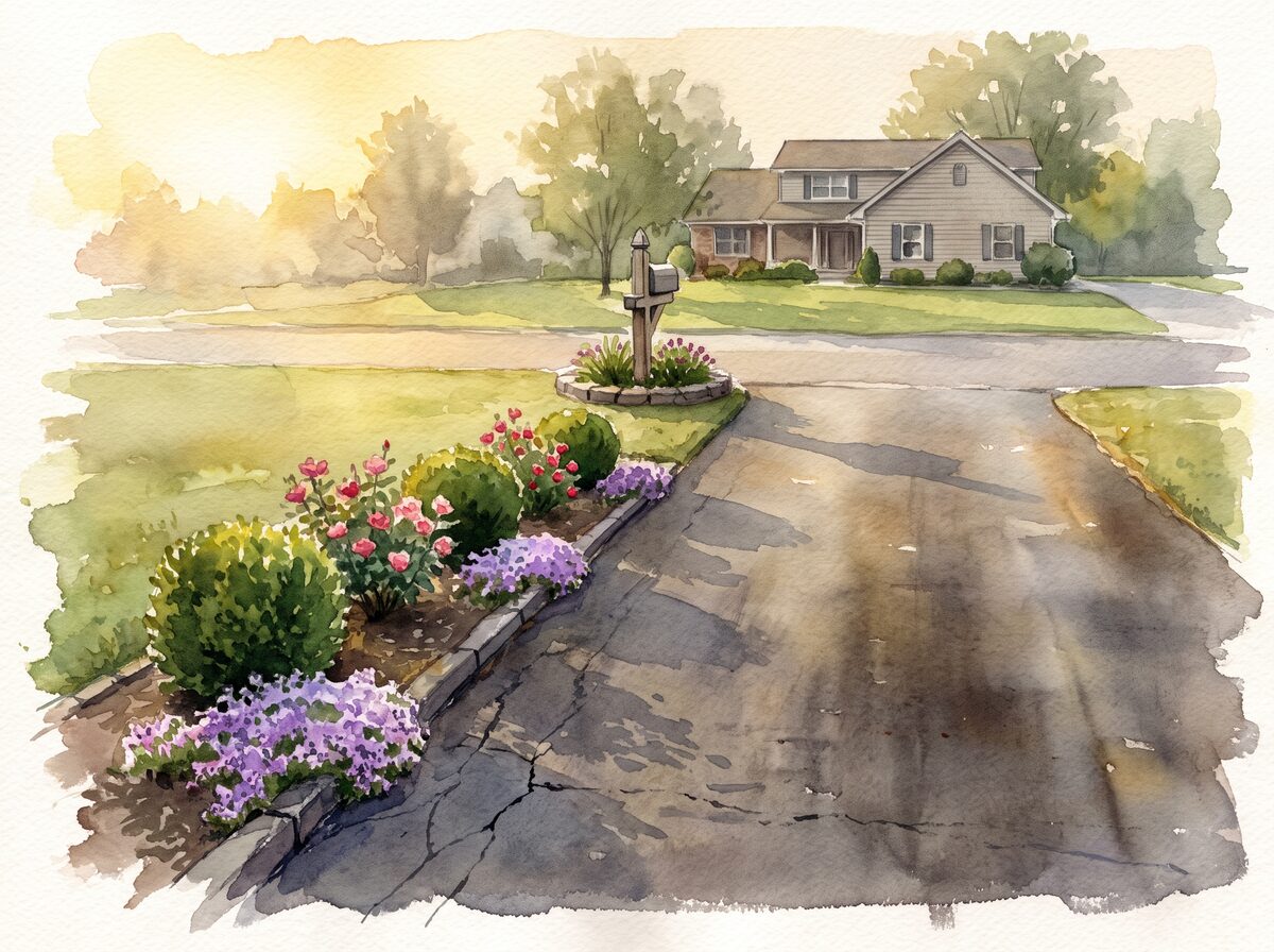 The driveway edge front yard