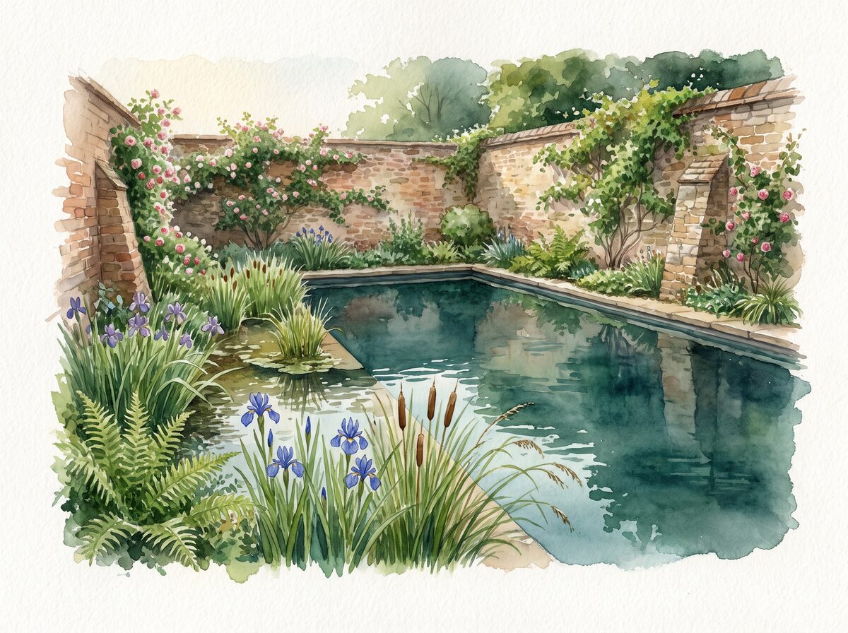 The walled courtyard natural swimming pond