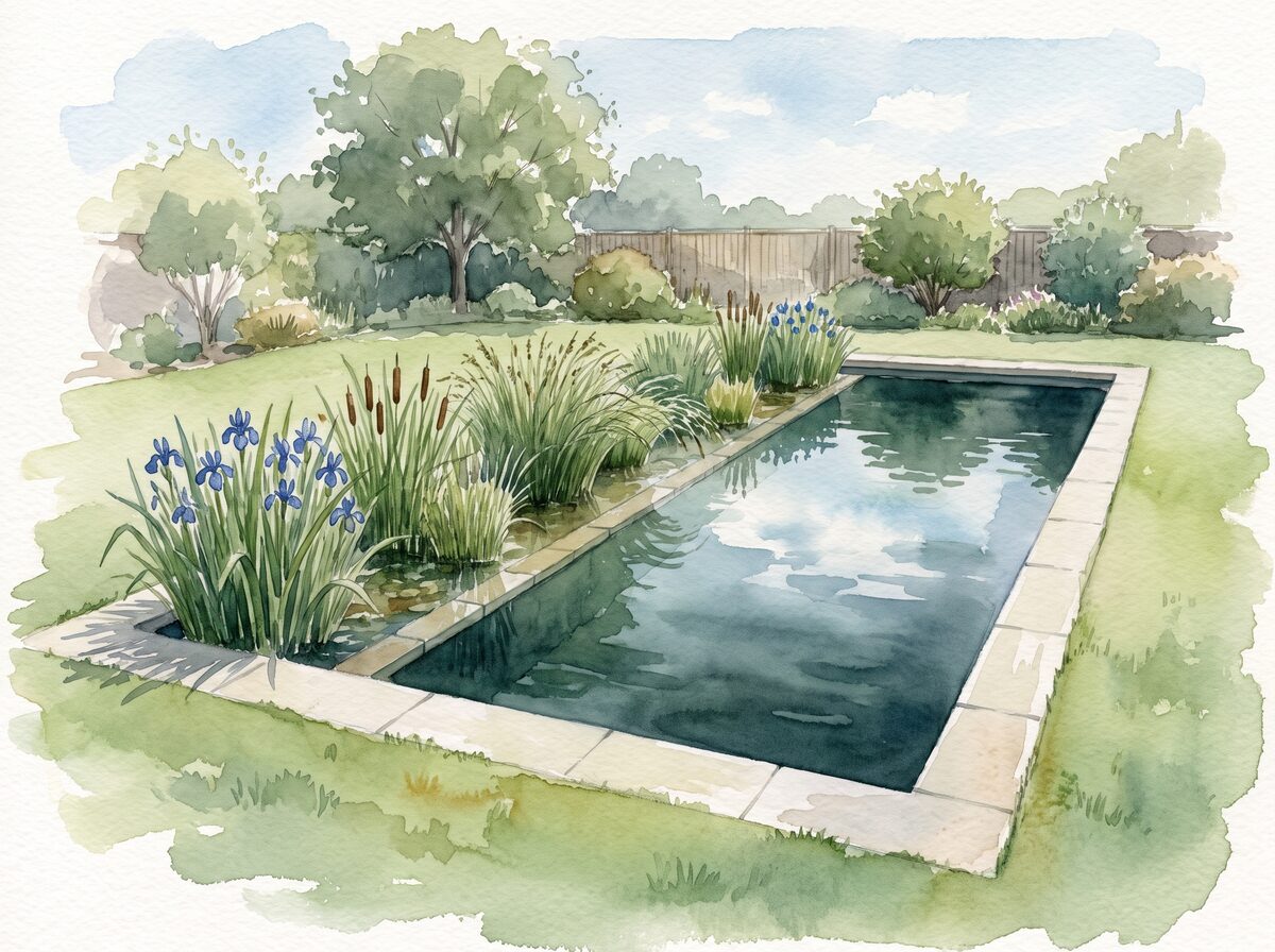 The clean rectangle natural swimming pond