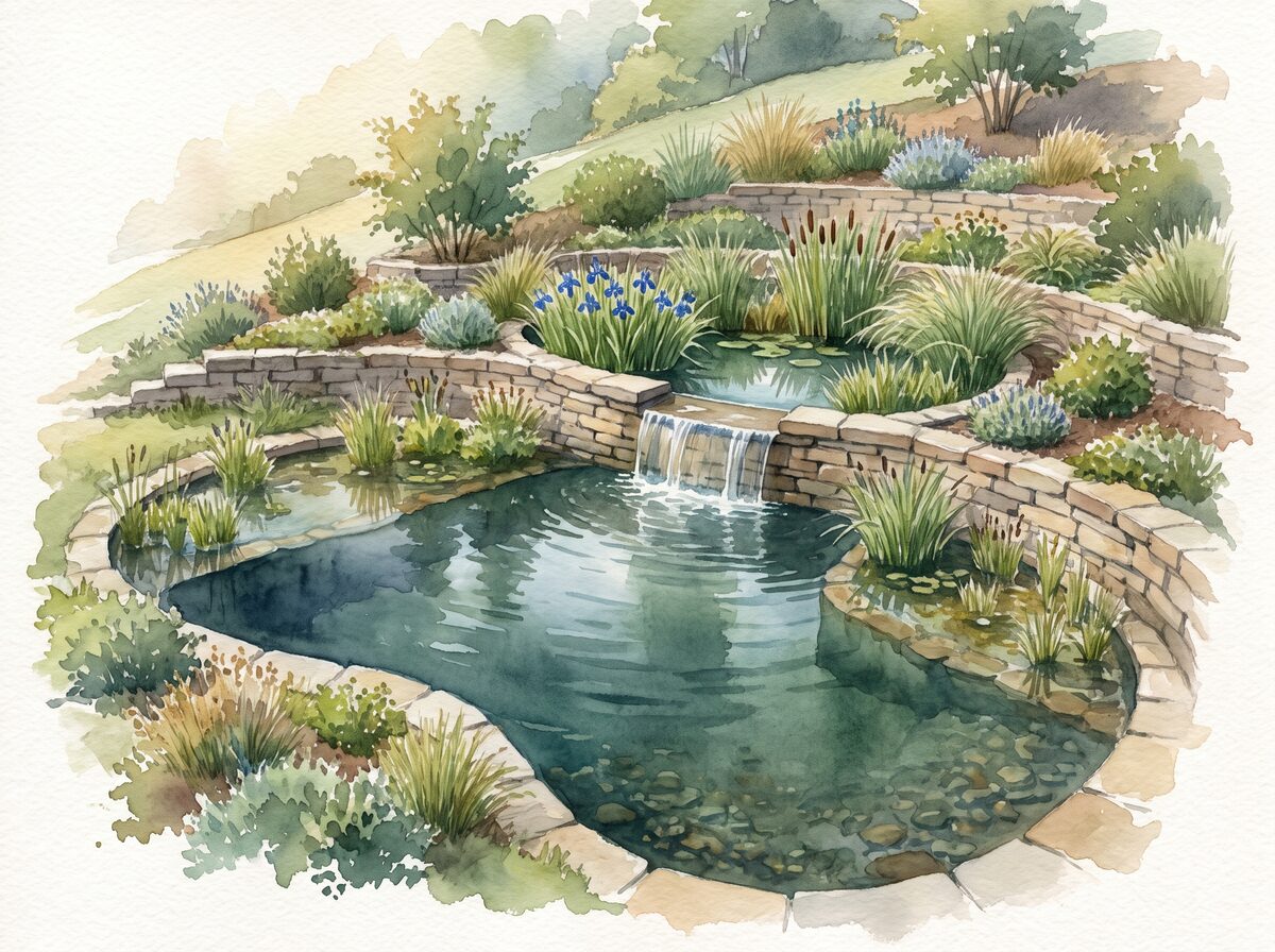 The terraced pond natural swimming pond