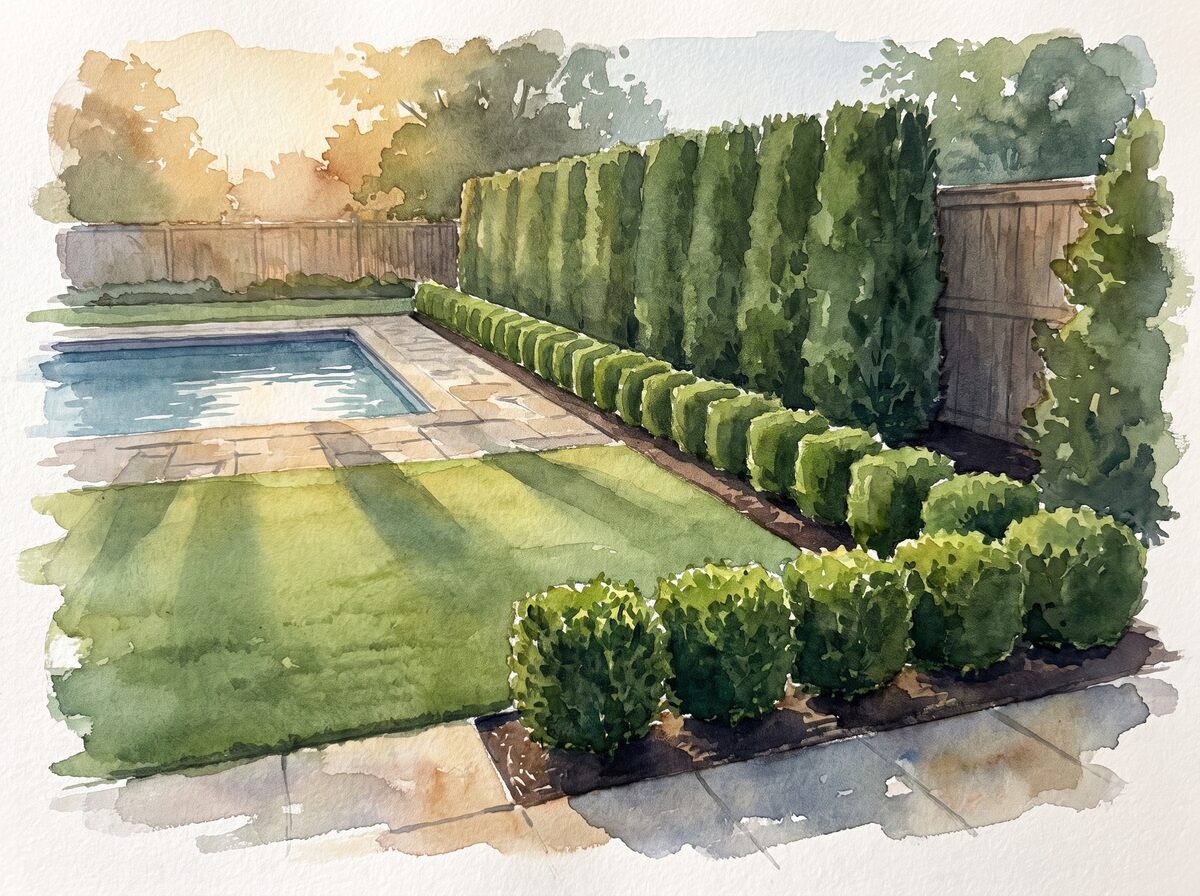 The clipped line pool landscaping