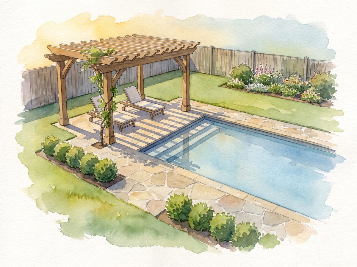 The pergola corner pool landscaping