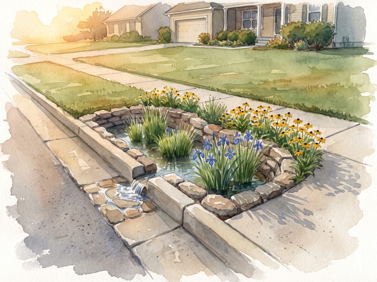 The street runoff garden rain garden