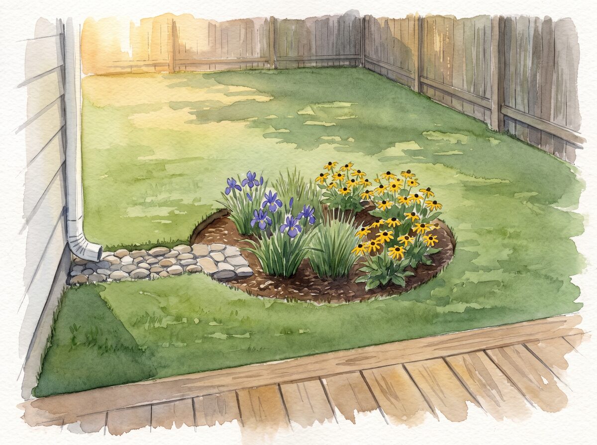 The downspout basin rain garden