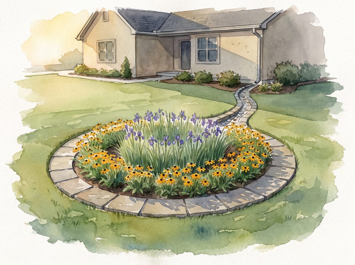 The stone-edged basin rain garden