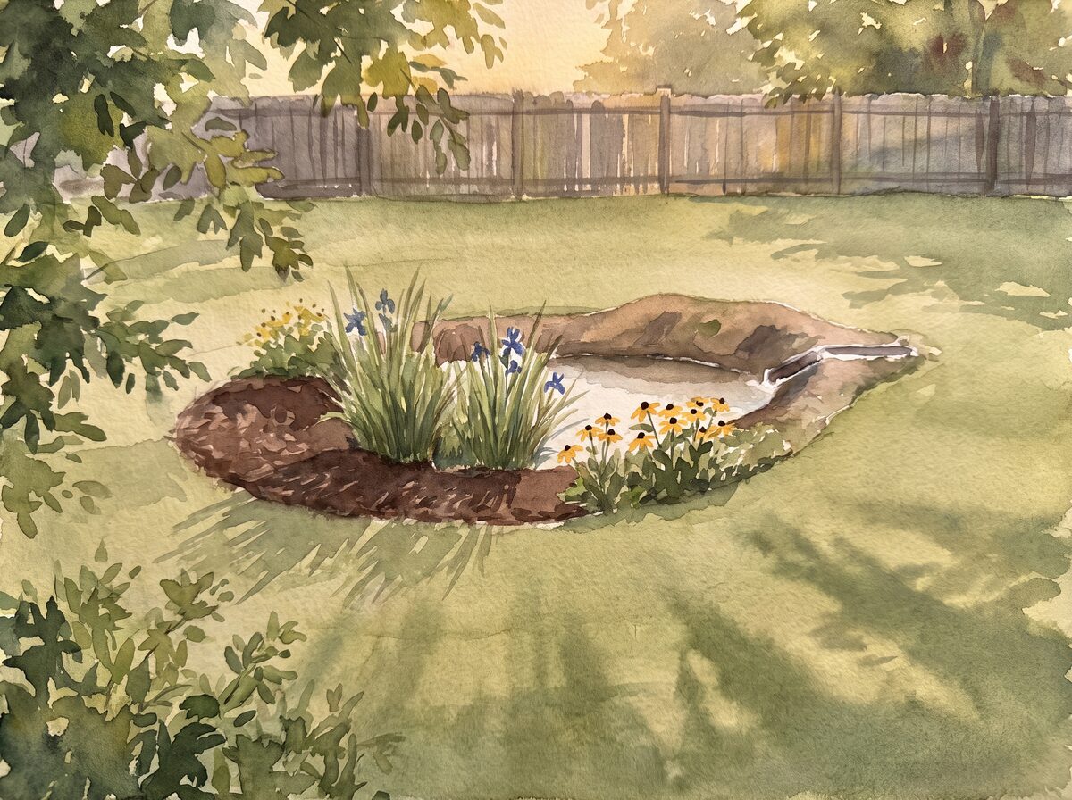 The lawn that never drains rain garden