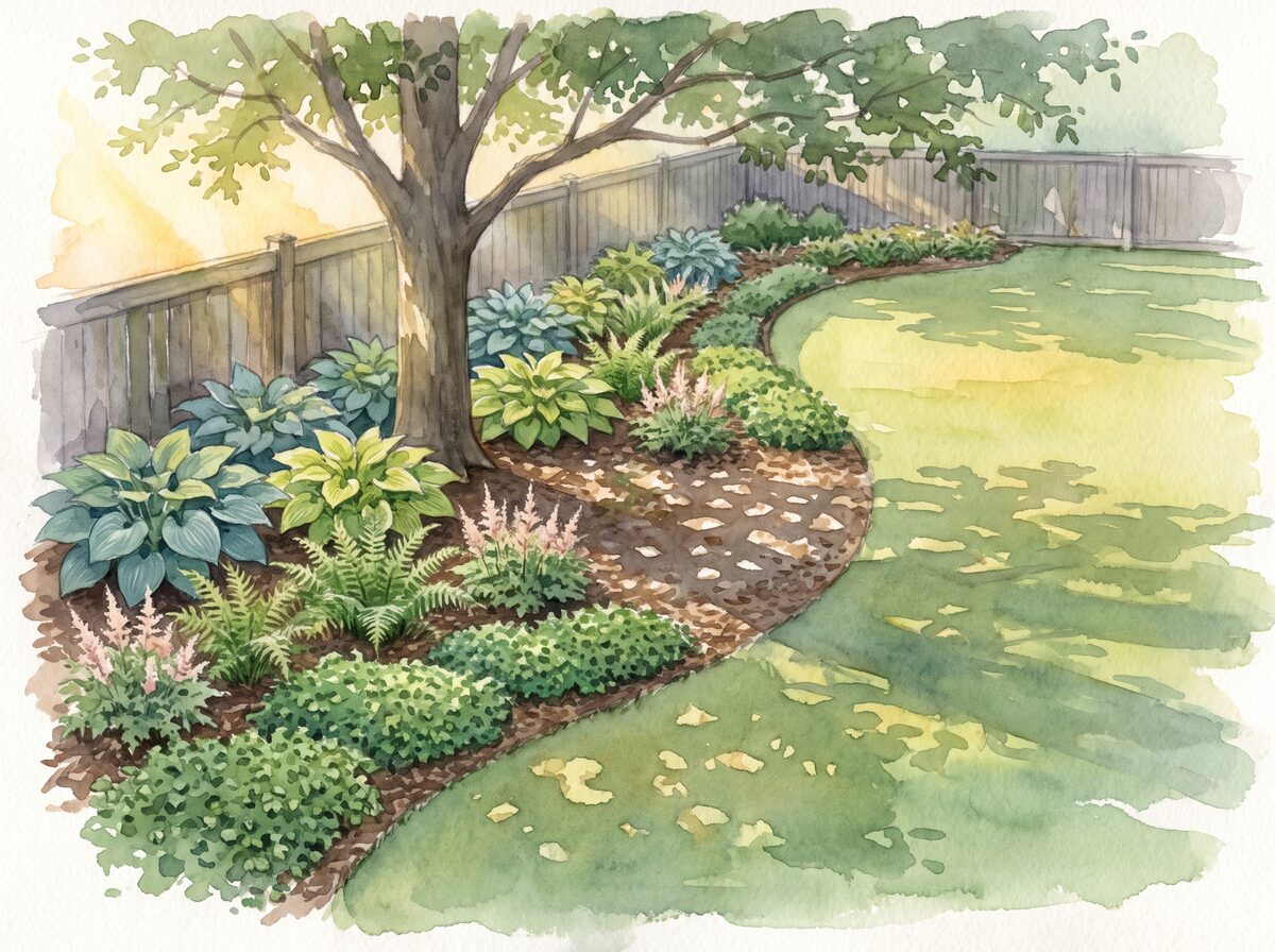 Watercolor of shade garden