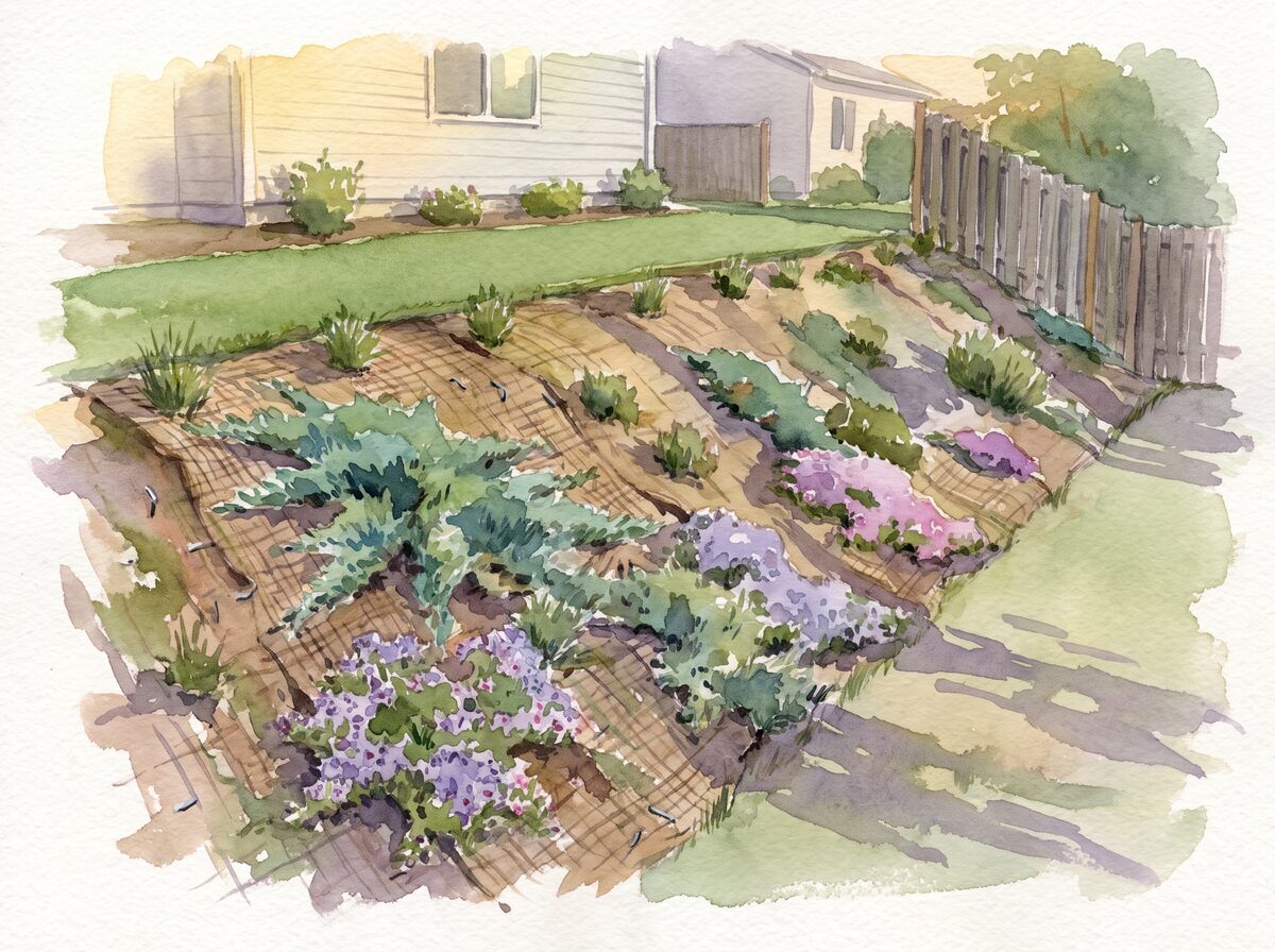 The planted bank sloped backyard