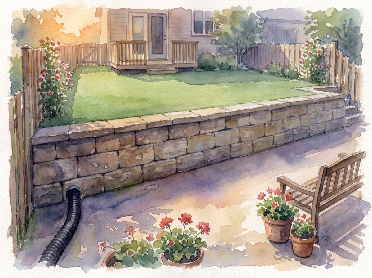 The engineered wall sloped backyard