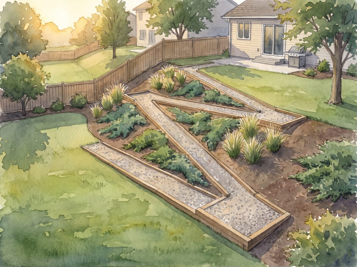 The switchback sloped backyard