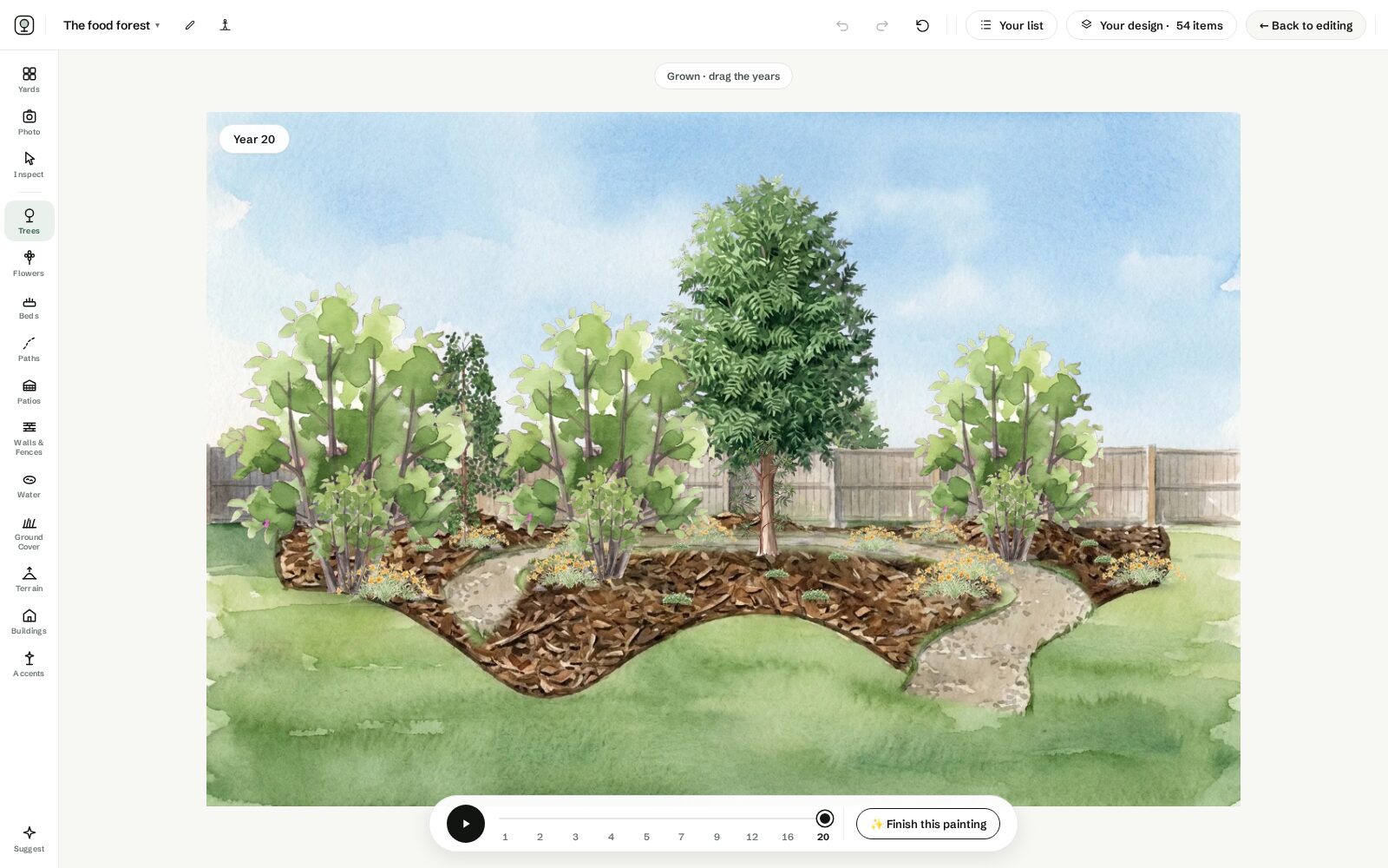 The studio grown view at year twenty with the year slider timeline