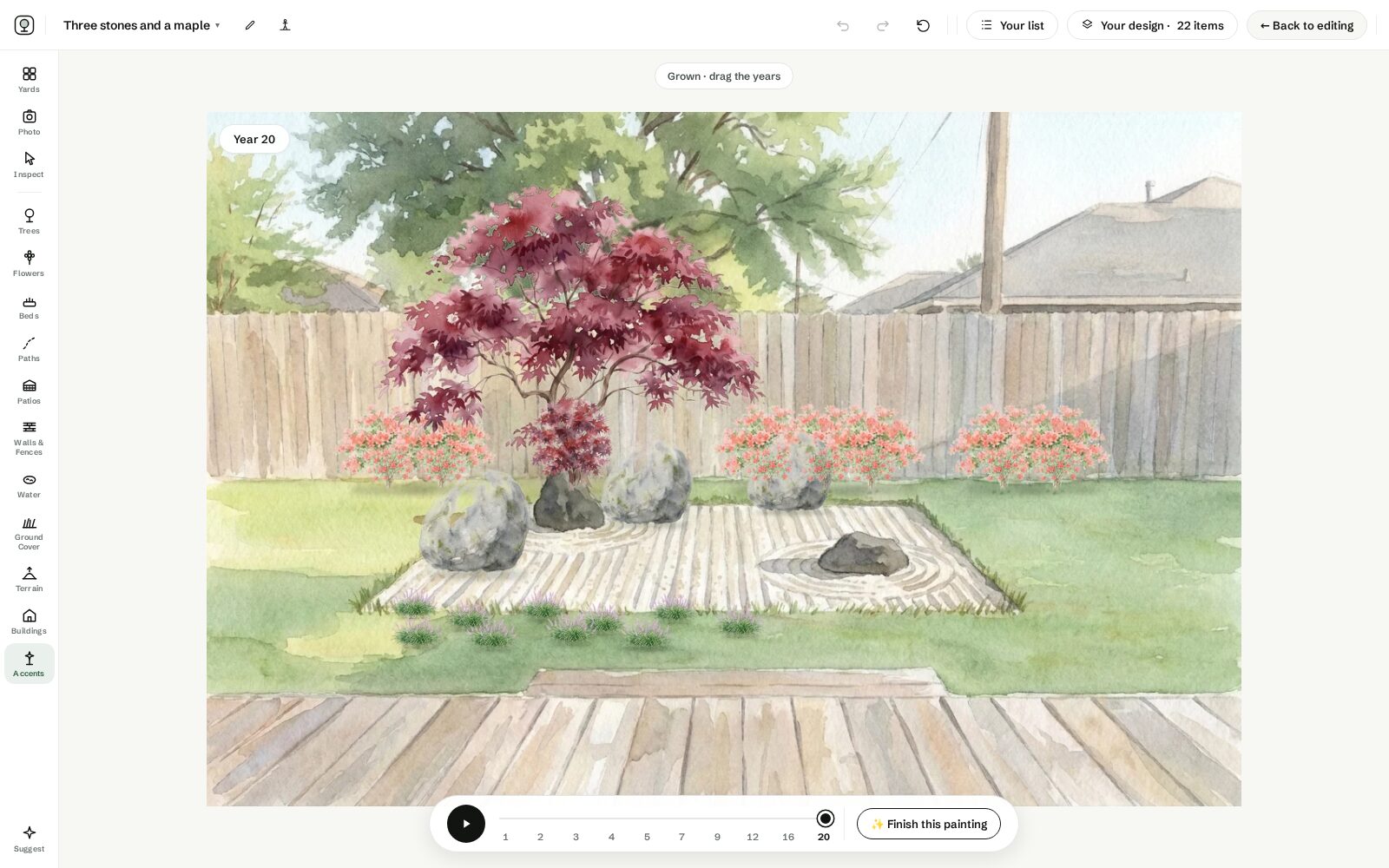 The studio grown view with the year slider timeline