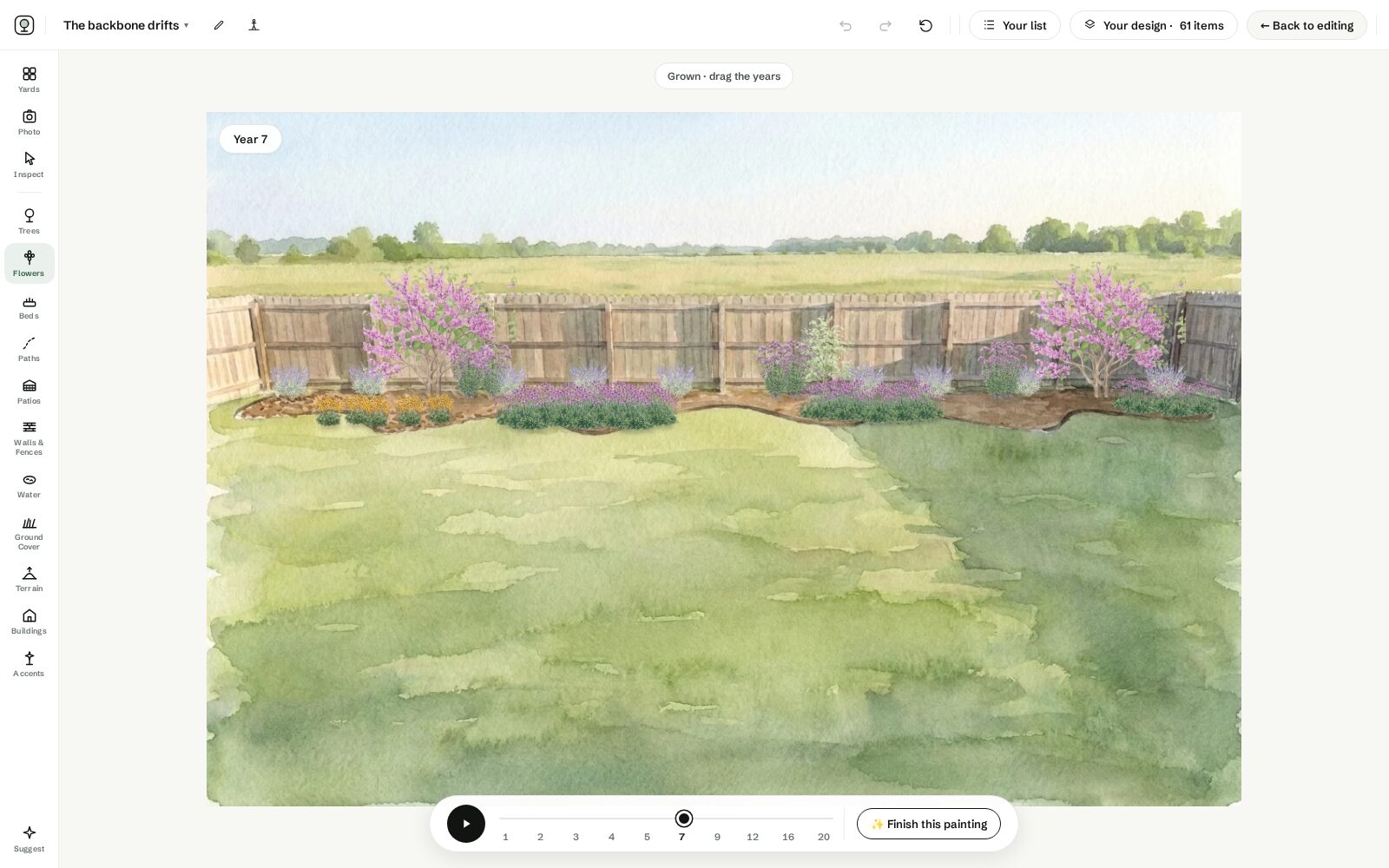 The studio grown view with the year slider timeline