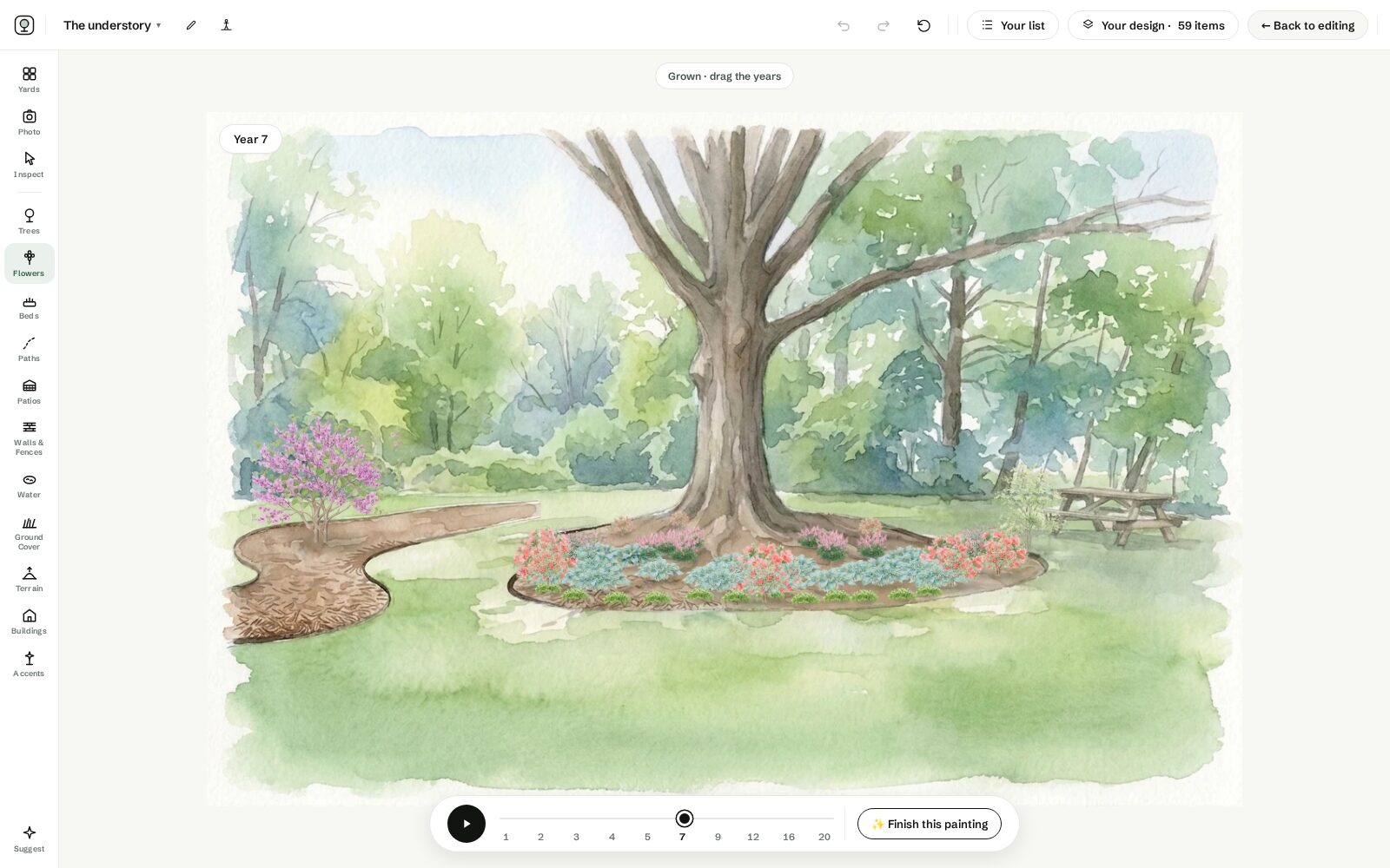 The studio grown view with the year slider timeline