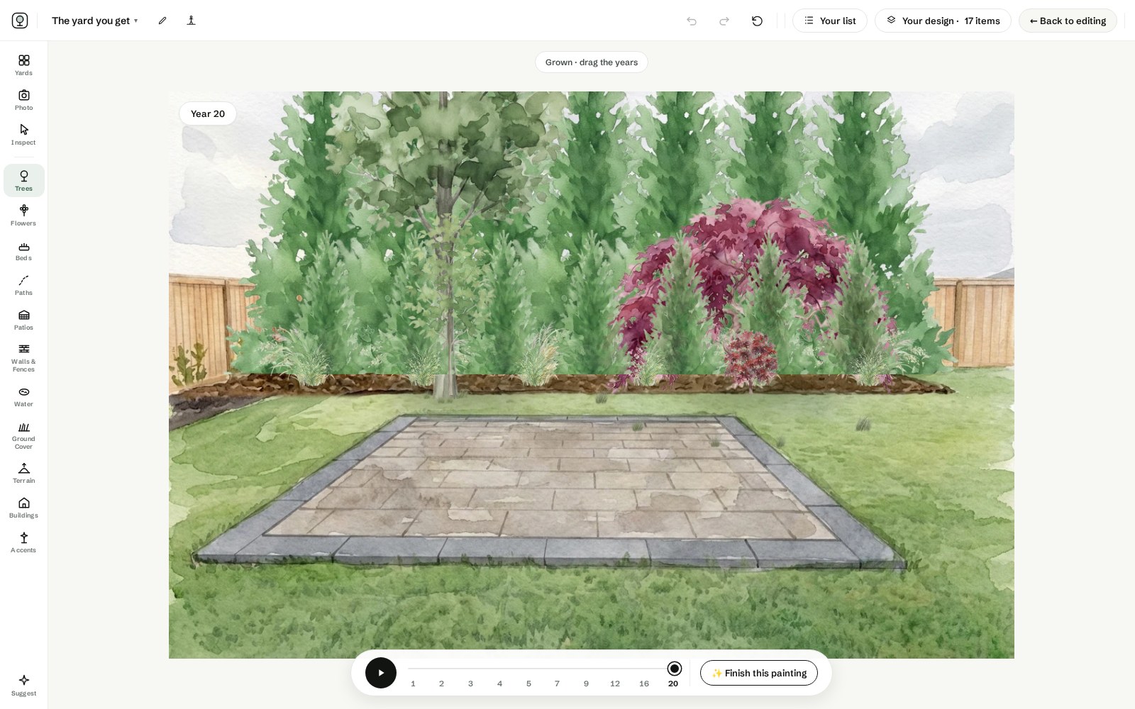 The studio grown view with the year slider timeline at year 20