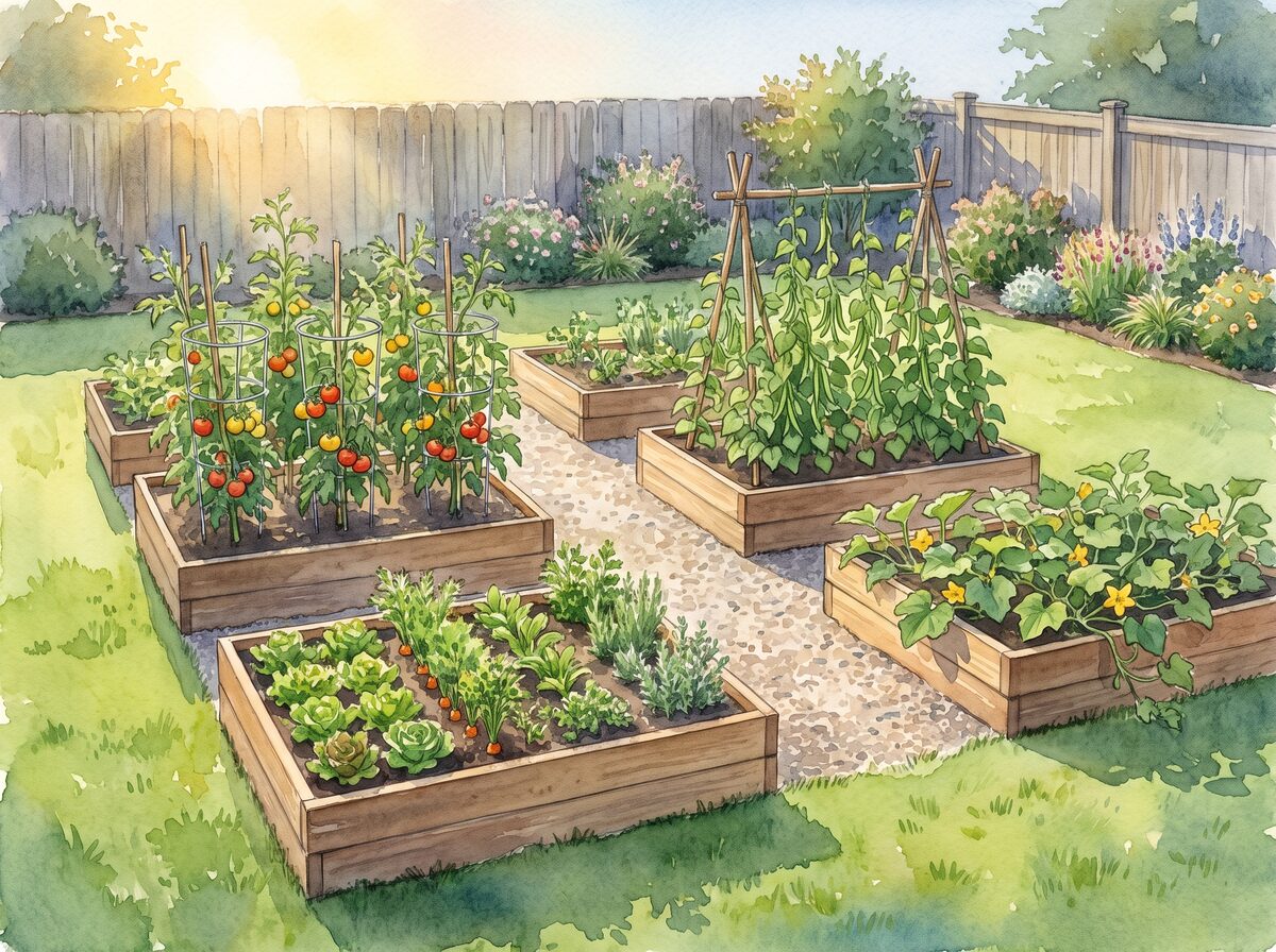 The six-bed grid vegetable garden