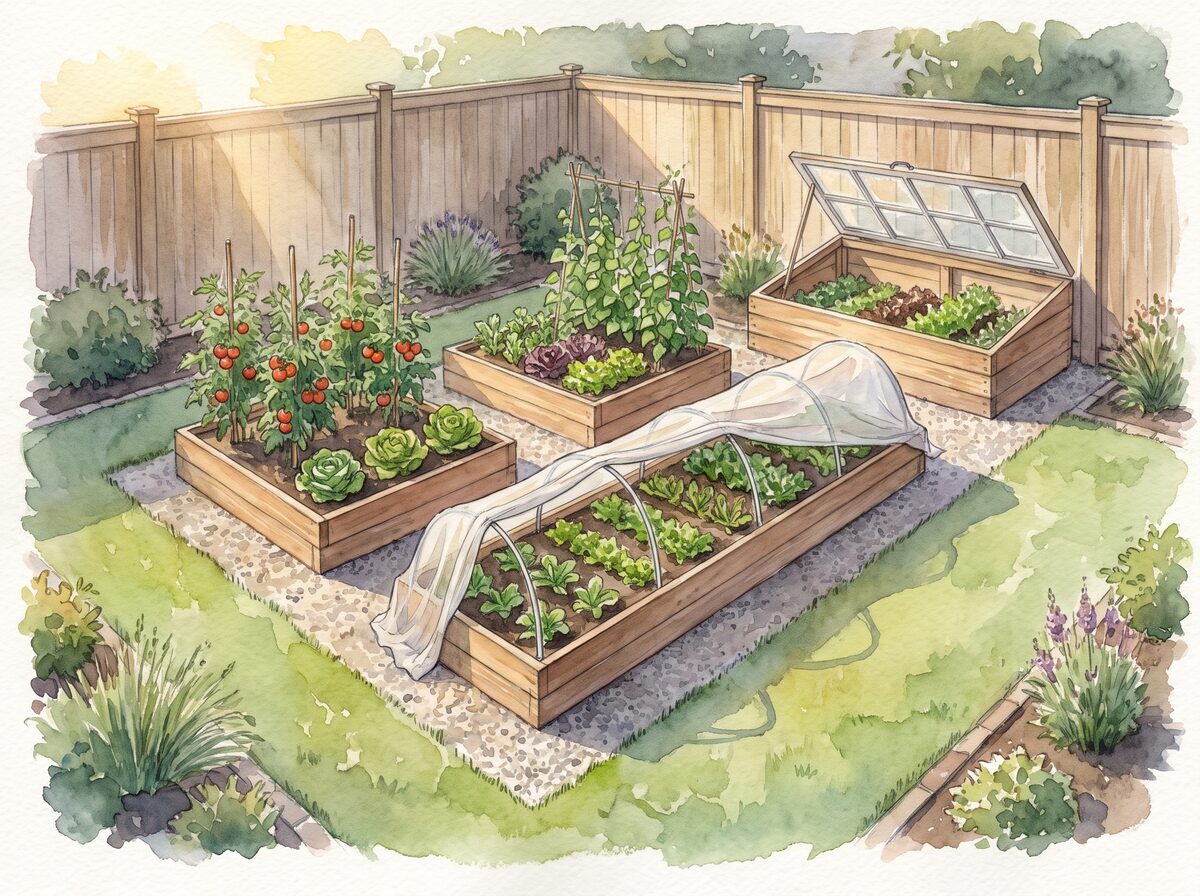The hoops and the cold frame vegetable garden
