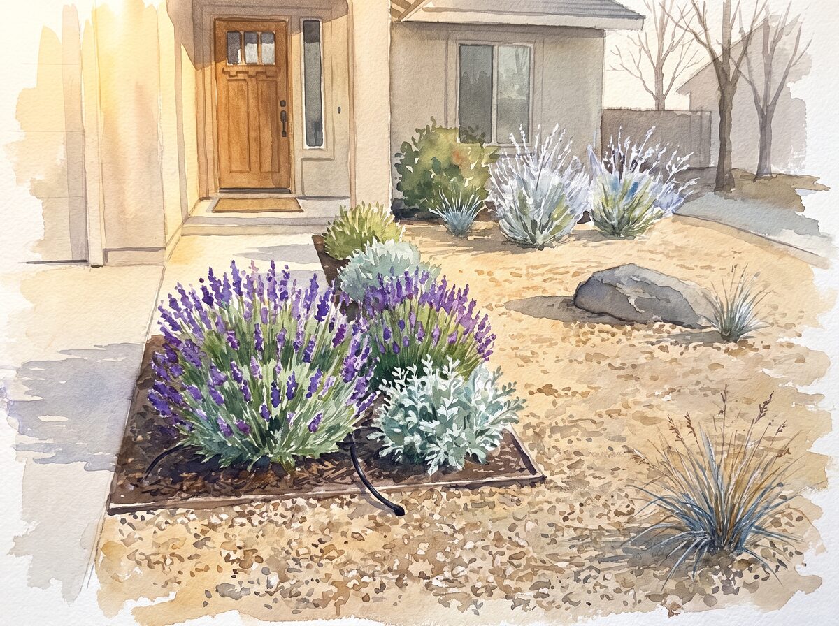The drip-fed doorway xeriscape front yard