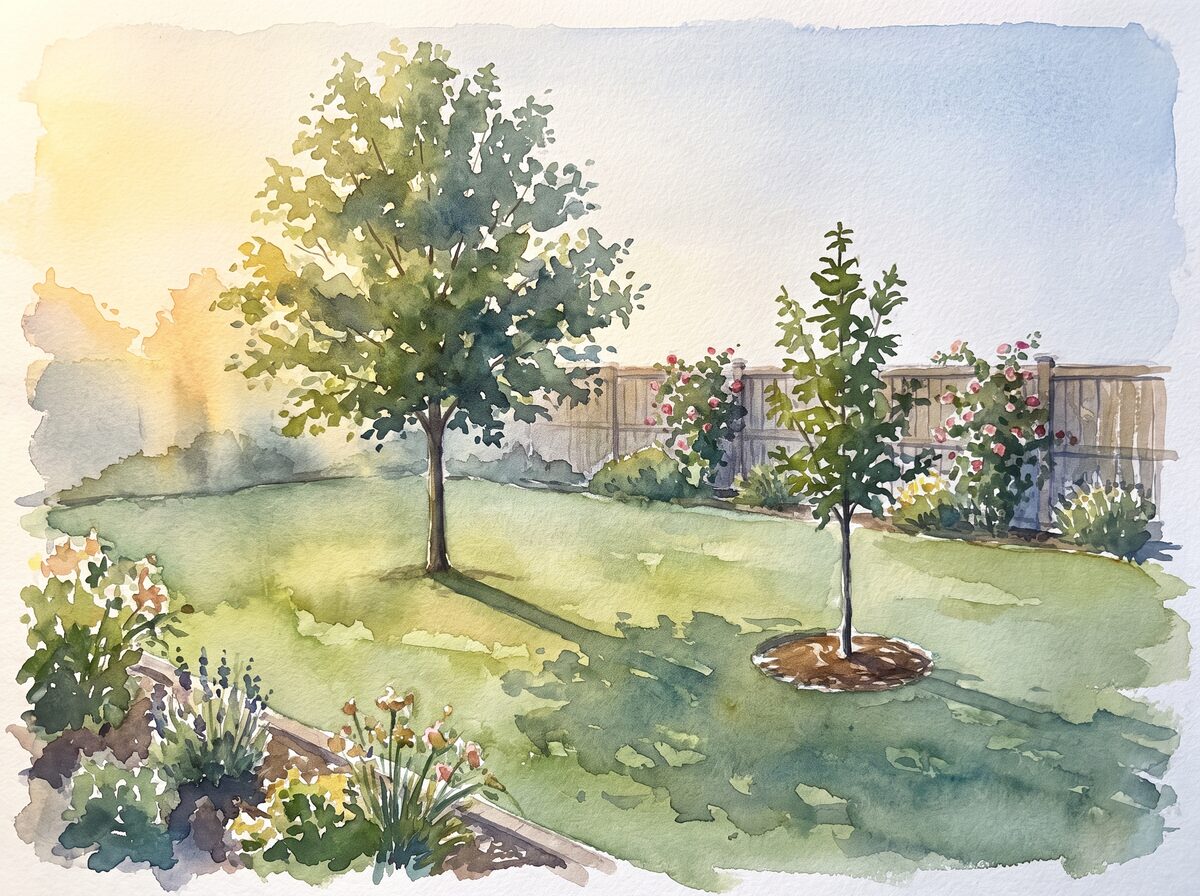 Watercolor of see your yard 10 years from now